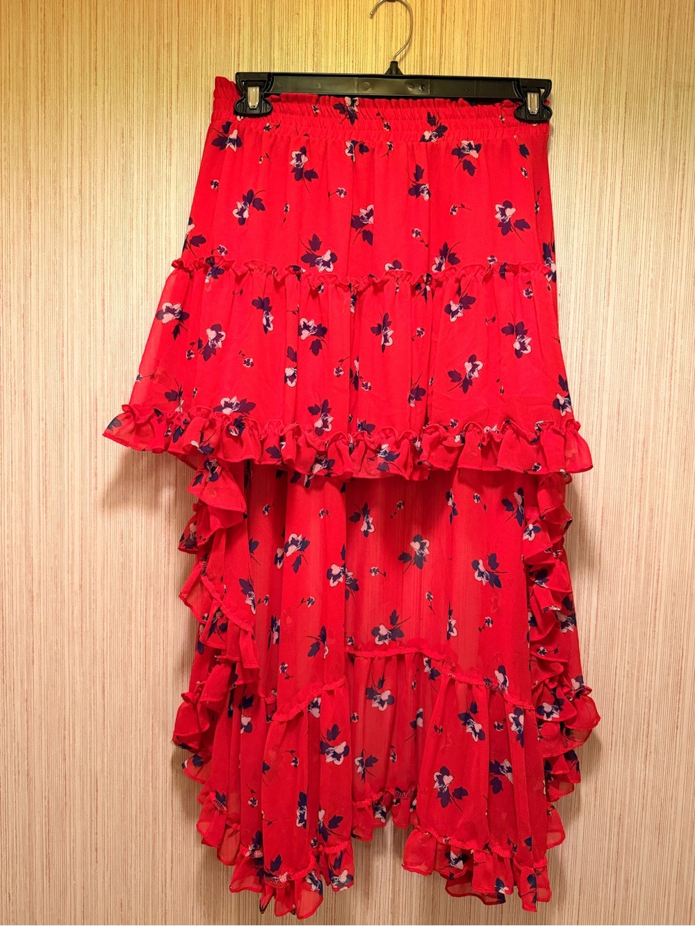 Misa Los Angeles Red Floral Ruffle High-Low Skirt